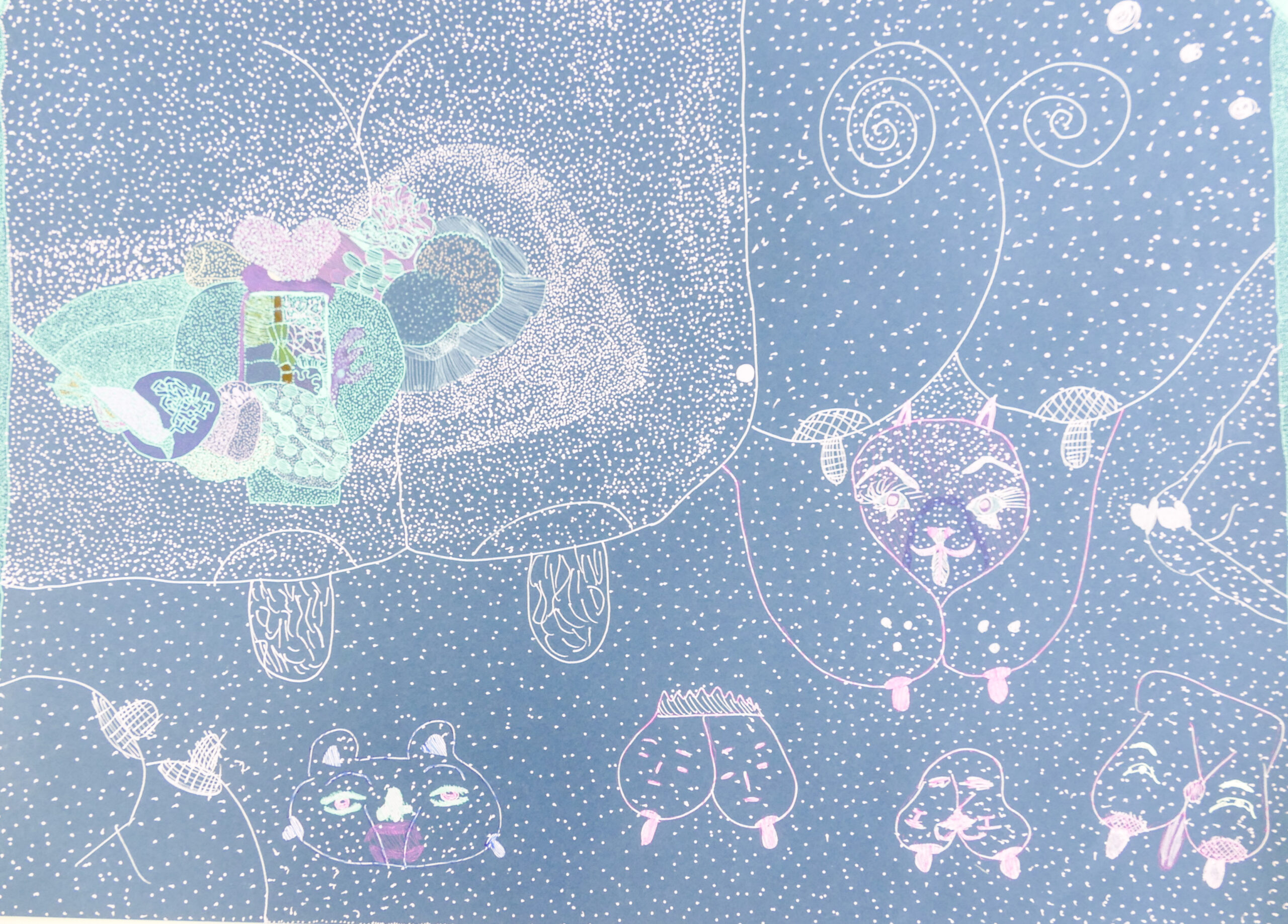 《おっぱい、びじゅつかん》 2023年　紙、ペン　390×540